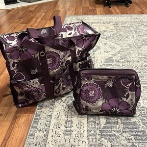 Thirty One Purple Flower tote and makeup bag **2 piece set**